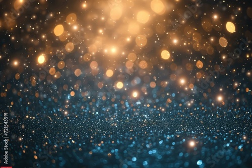 Blue and gold glitter background with shiny lights