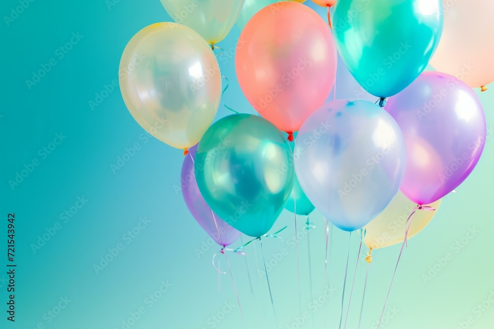 A bunch of colorful balloons floating in the air A bunch of colorful balloons floating in the air