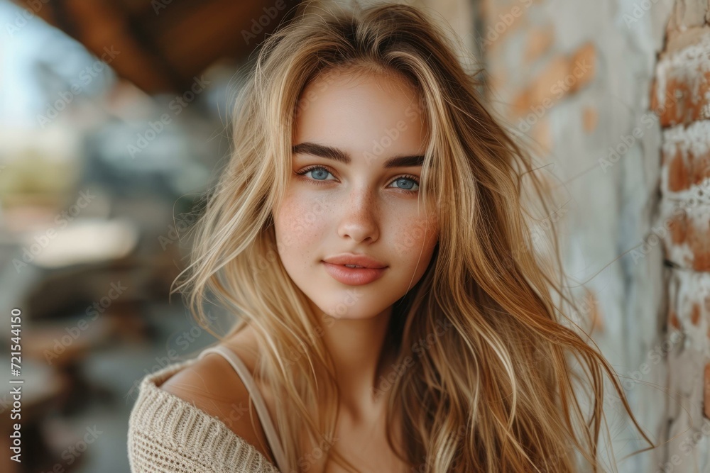 Portrait of a beautiful young woman with blonde hair and blue eyes Portrait of a beautiful young woman with blonde hair and blue eyes