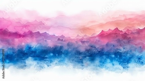 gradient pink blue watercolor mountain landscape