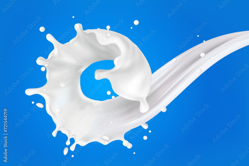 Milk splash 3D.Abstract realistic milk drop with splashes isolated on blue background.element for advertising, package design. vector illustration