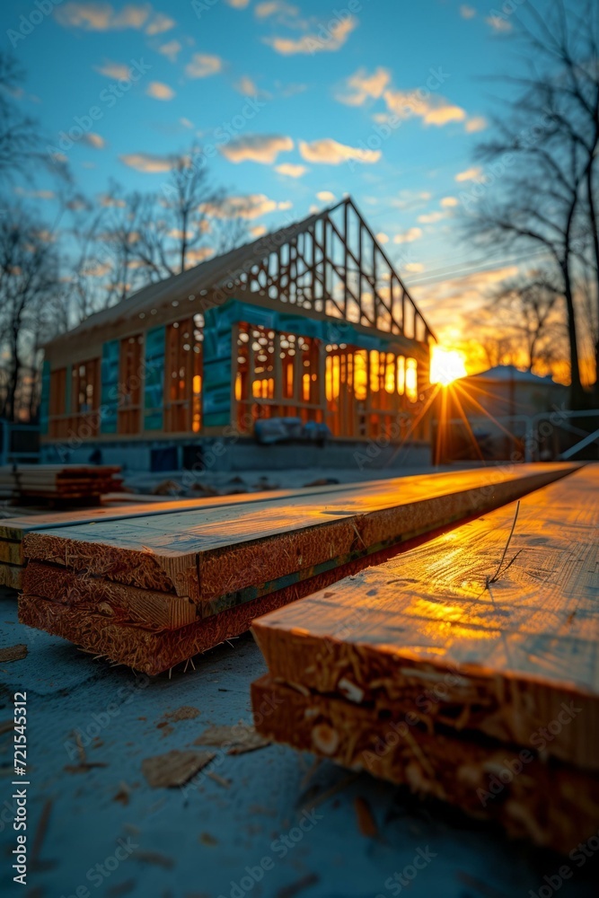 New Home Construction Underway at Sunset