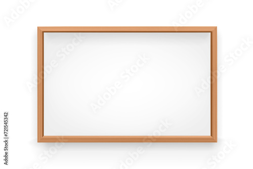 3D wooden frame. Photo frame design isolated on background. Realistic wooden rectangular natural frame with shadow. Backgrounds for presentations, restaurant menu, school classroom whiteboard