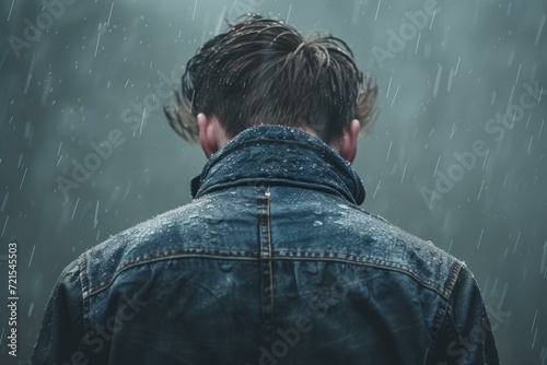 Man standing in the rain with his back turned