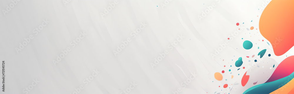 Digital banner with gray background and colorful shapes in the corner