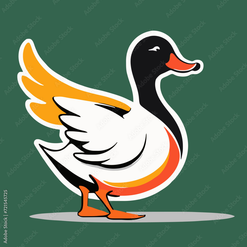 Cartoon illustration of a duck, isolated on dark green background Cartoon illustration of a duck, isolated on dark green background