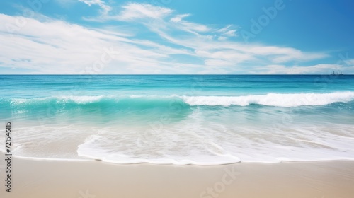 Beautiful tropical beach with white sand, turquoise water and blue sky. Generative AI © wellyans