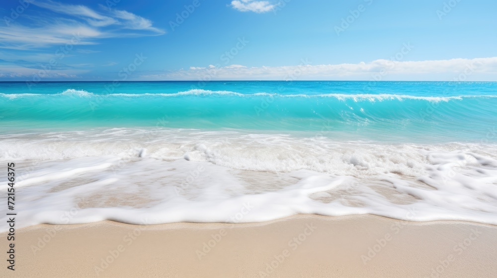 Beautiful tropical beach with white sand, turquoise water and blue sky. Generative AI