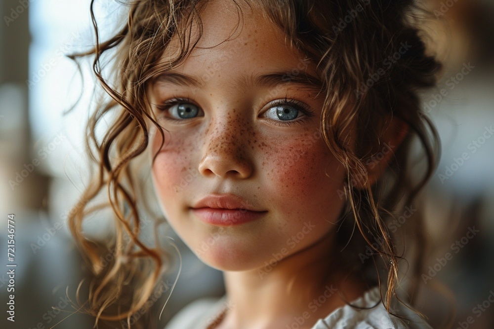 Innocent beauty in focus as a young cute girl model poses with grace