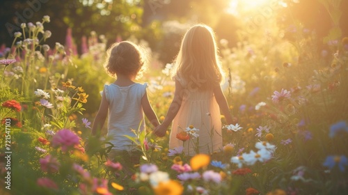 Children play in the summer sunny garden