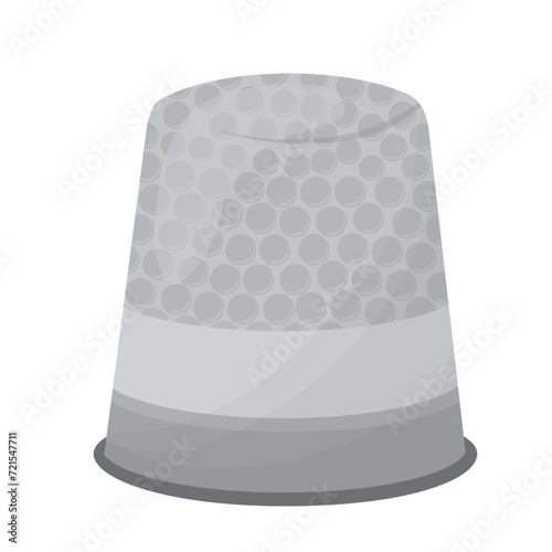 thimble on your finger. A tool for embroidery or sewing clothes. The hobby of a needlewoman. Vector stock illustration. Isolated on a white background.