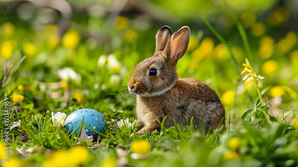 illustration of little bunny with colored easter egg and blurred background with copyspace illustration of little bunny with colored easter egg and blurred background with copyspace