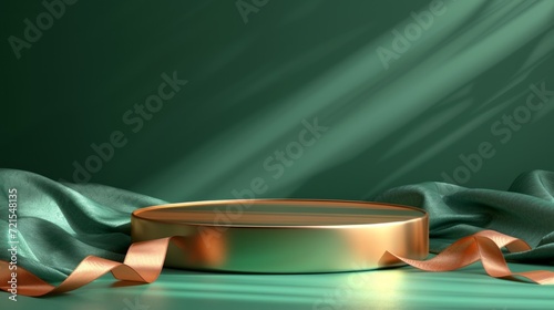 Gold podium on a emerald minimalistic background