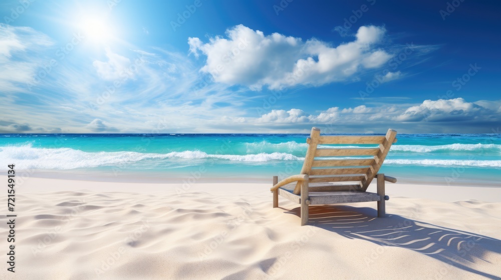 Beach chair on tropical sand beach. Generative AI