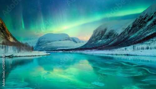 Paysage scandinave avec de belles aurores boréales, spectacle de lumière des aurores boréales dans le ciel