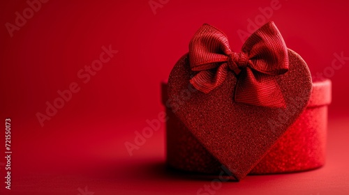 Red box in the shape of a heart with a bow on a minimalistic red background