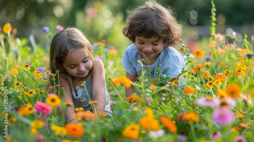 Children play in the summer sunny garden