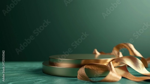 Gold podium on a emerald minimalistic background