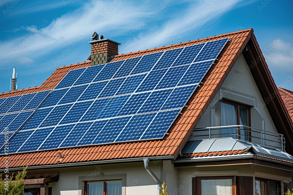 Photovoltaic solar panels on the house roof Photovoltaic solar panels on the house roof