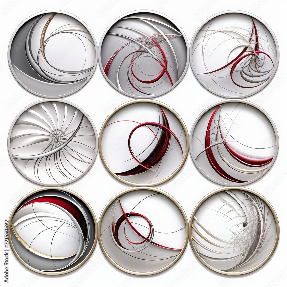 Obraz premium Abstract illustration of circular designs in red, white, gray and black