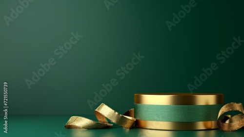 Gold podium on a emerald minimalistic background