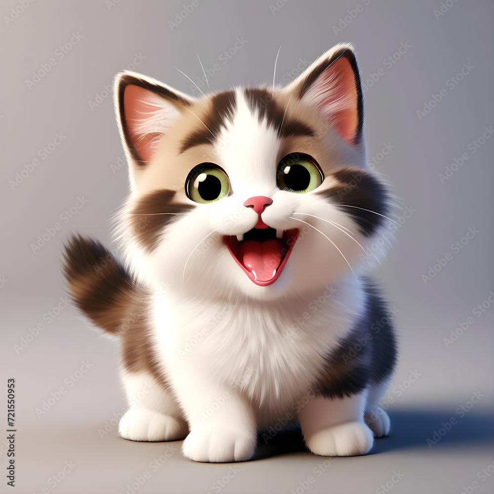 Beautiful Cute Cat Illustration AI Image, Baby Cute Cat Picture.