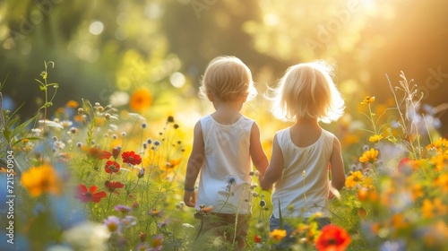 Children play in the summer sunny garden