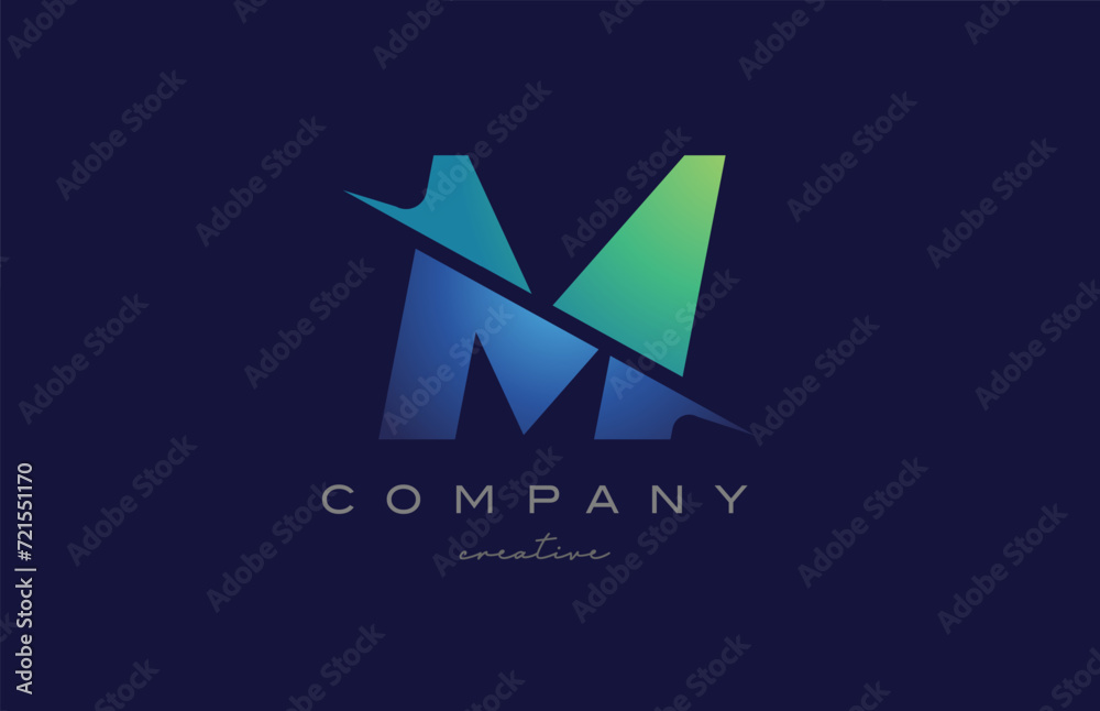 Fototapeta premium cut M gradient letter logo icon design vector illustration. Creative blue green template for business or company