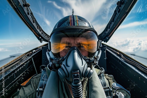 Pilot in cockpit of military fighter jet