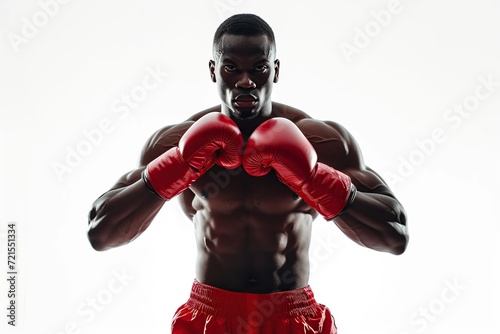 Professional box fighter in gloves on white background