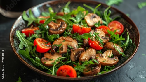 Salad of fried mushrooms, arugula and cherry tomatoes