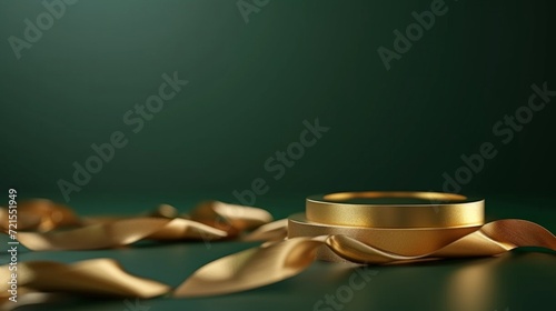 Gold podium on a emerald minimalistic background