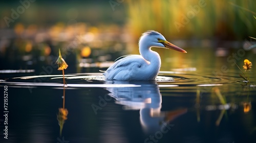 A bird is enjoying a swim in the lake