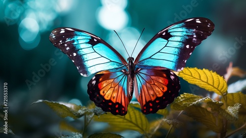 A close up of a butterfly with multiple colors
