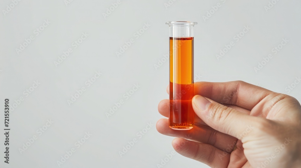 Horizontal shot of hand holding liquid in test tube close up isolated on white background. Horizontal shot of hand holding liquid in test tube close up isolated on white background.