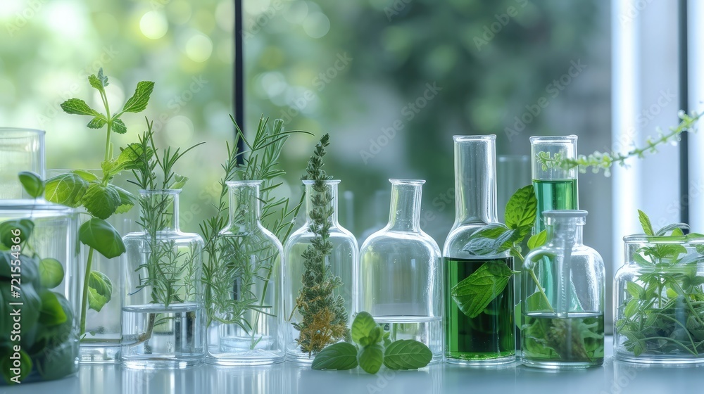 Natural drug research, Natural organic and scientific extraction in glassware, Alternative green herb medicine, Natural drug research, Natural organic and scientific extraction in glassware, Alternative green herb medicine,