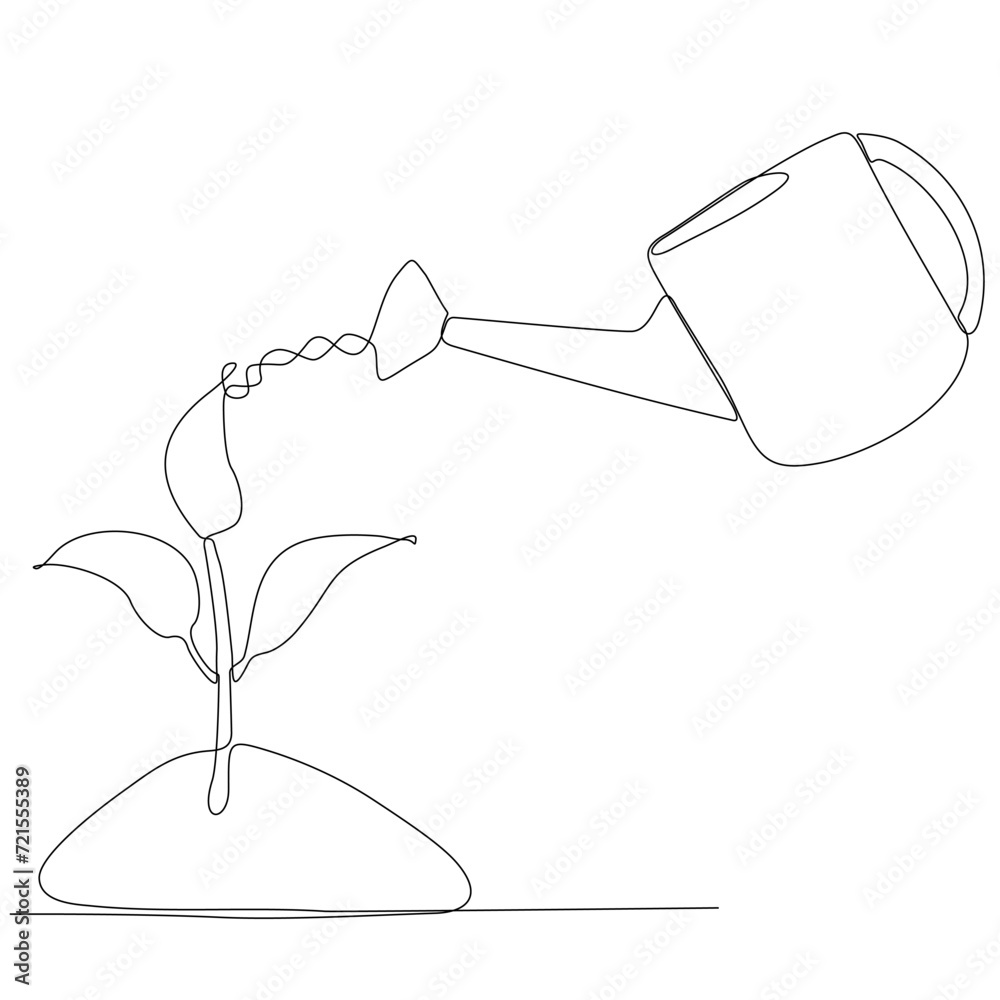 continuous line drawing of sapling in watering earth vector continuous line drawing of sapling in watering earth vector