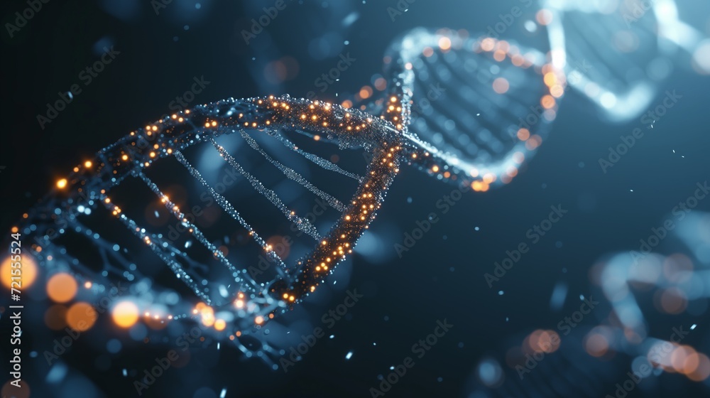 A sparkling DNA helix visualization, representing biotechnology and genetics A sparkling DNA helix visualization, representing biotechnology and genetics