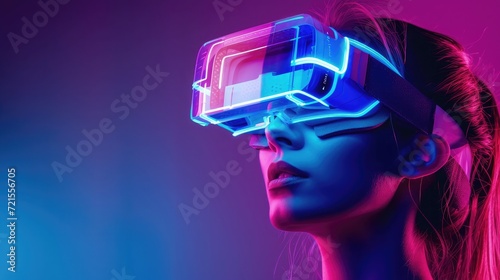 Woman with glasses of virtual reality. Future technology concept.