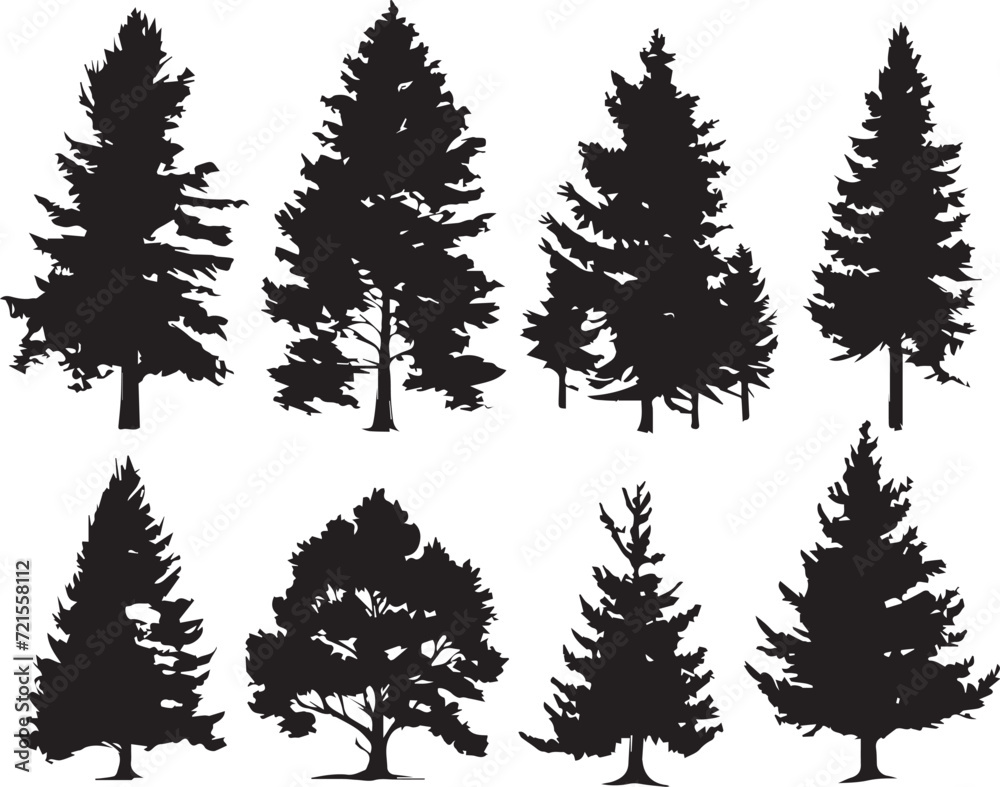 Fototapeta premium Set Christmas Trees. Hand drawn vector illustration
