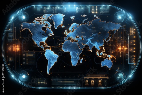 world map in digital glass screen