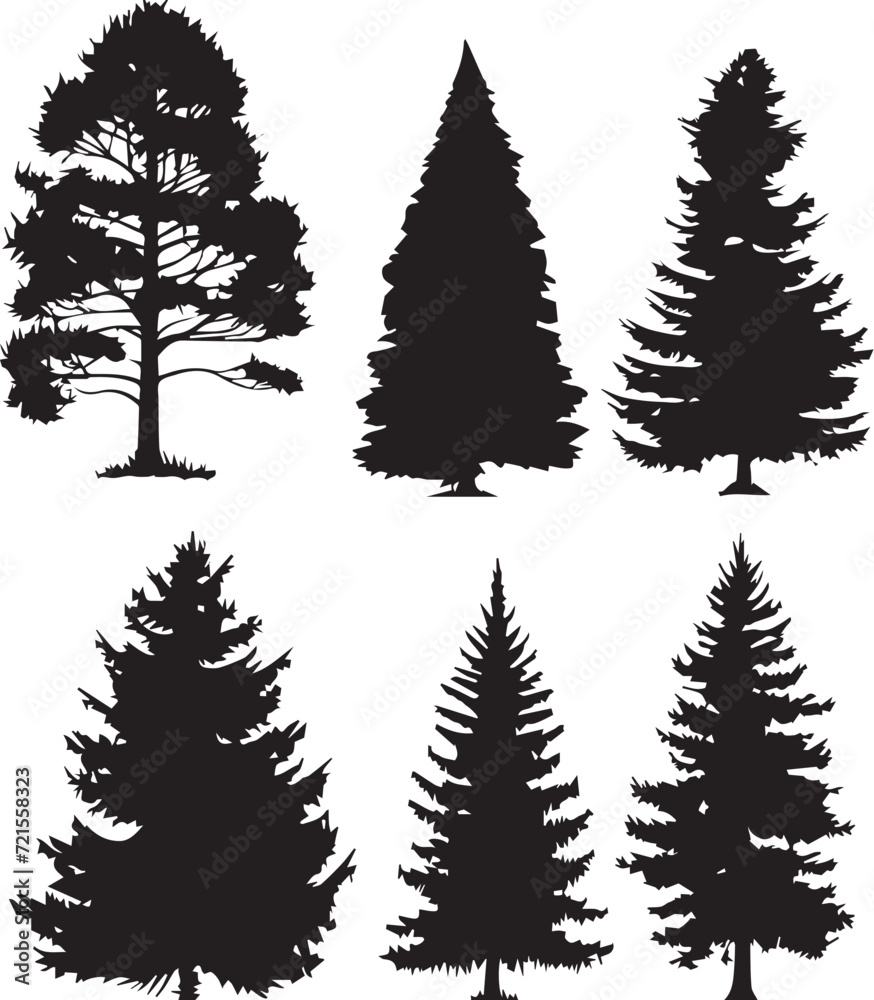 Fototapeta premium Set Christmas Trees. Hand drawn vector illustration