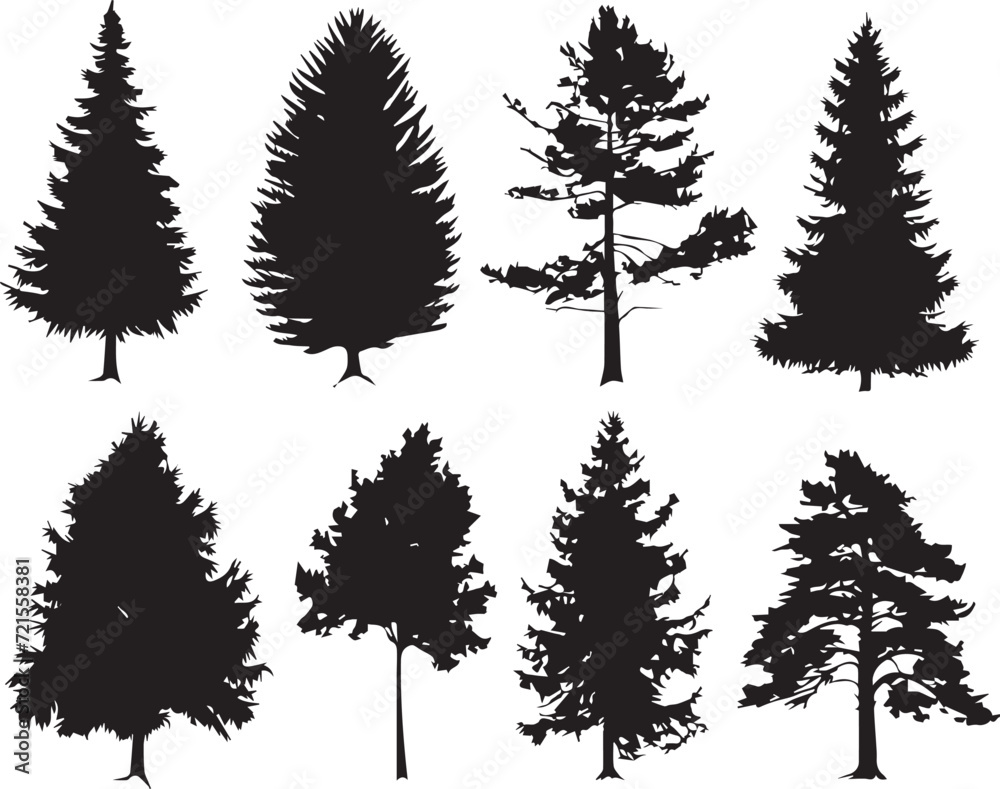 Fototapeta premium Set Christmas Trees. Hand drawn vector illustration