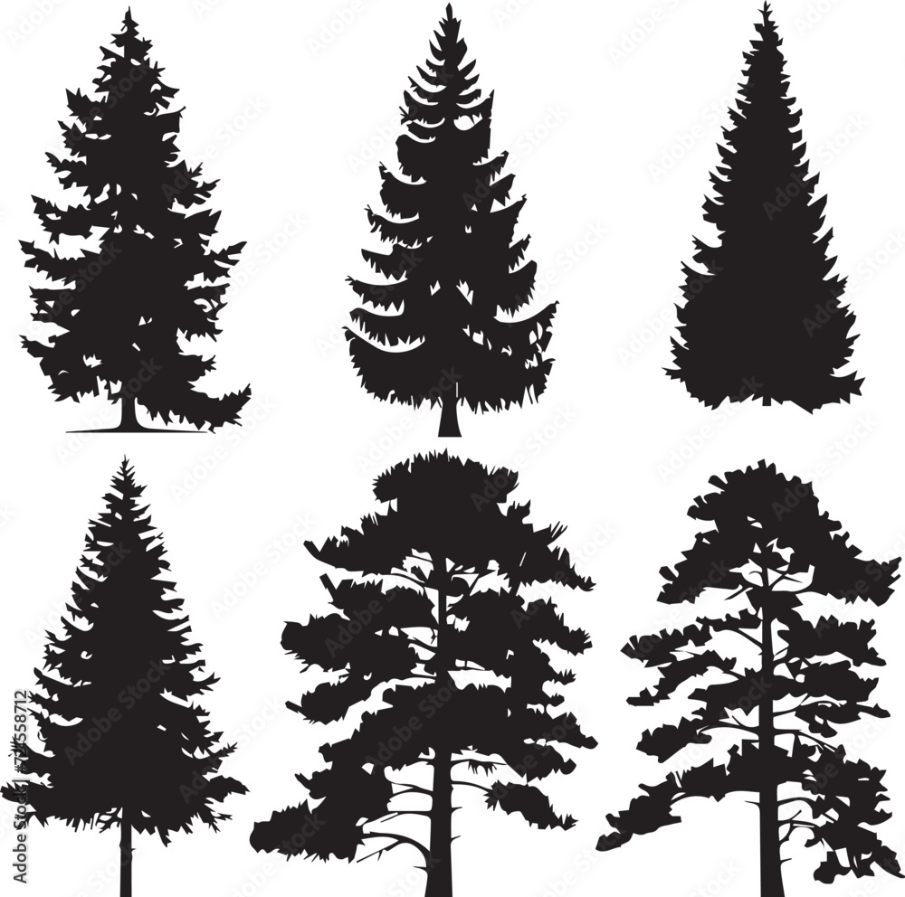 Obraz premium Set Christmas Trees. Hand drawn vector illustration