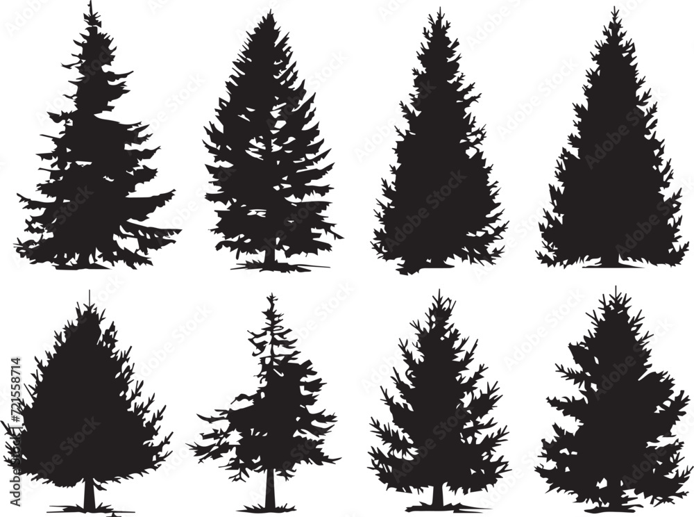 Obraz premium Set Christmas Trees. Hand drawn vector illustration