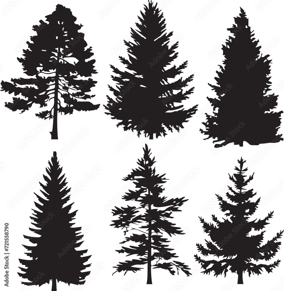 Fototapeta premium Set Christmas Trees. Hand drawn vector illustration