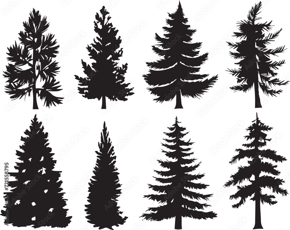 Fototapeta premium Set Christmas Trees. Hand drawn vector illustration