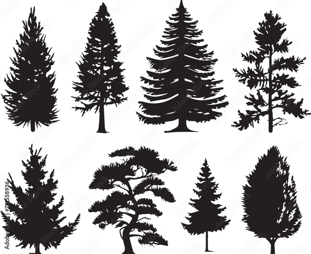 Fototapeta premium Set Christmas Trees. Hand drawn vector illustration