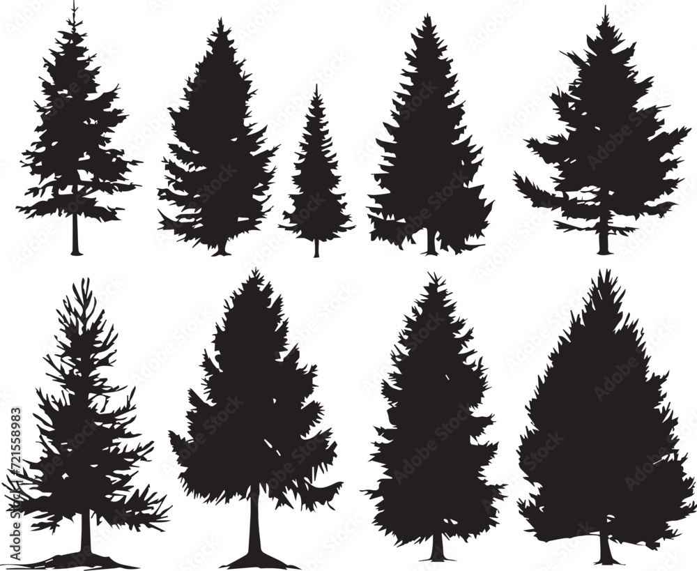 Obraz premium Set Christmas Trees. Hand drawn vector illustration