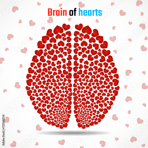 Abstract brain of red hearts. Valentine's day. Vector illustration